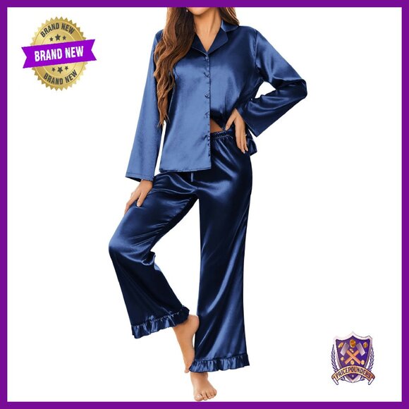 Silk Satin Pajama Set Women's Long Sleepwear Button Down Loungewear